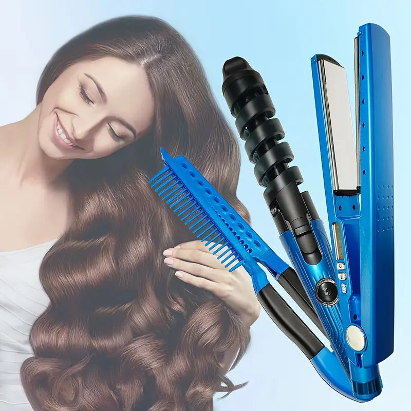 Set Profesional de Peinado 3 en 1 | Plancha, Rizador y Peine de Titanio | Cabello Liso o Ondulado sin Frizz