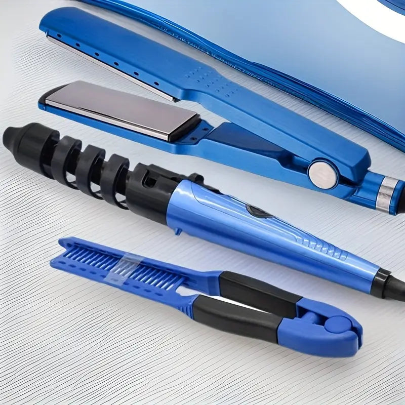 Set Profesional de Peinado 3 en 1 | Plancha, Rizador y Peine de Titanio | Cabello Liso o Ondulado sin Frizz